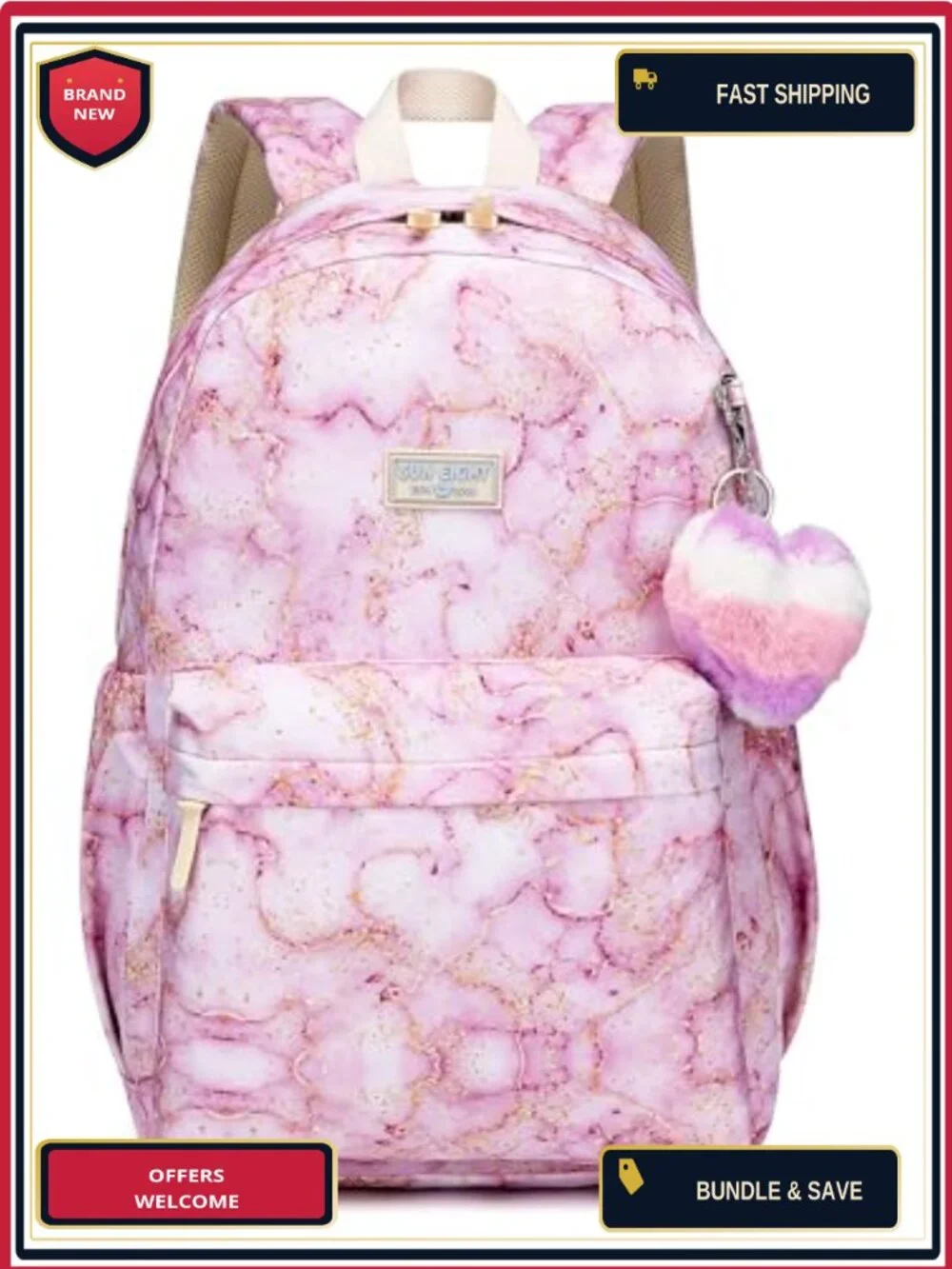 Large Water-Resistant School Backpack with Laptop Compartment